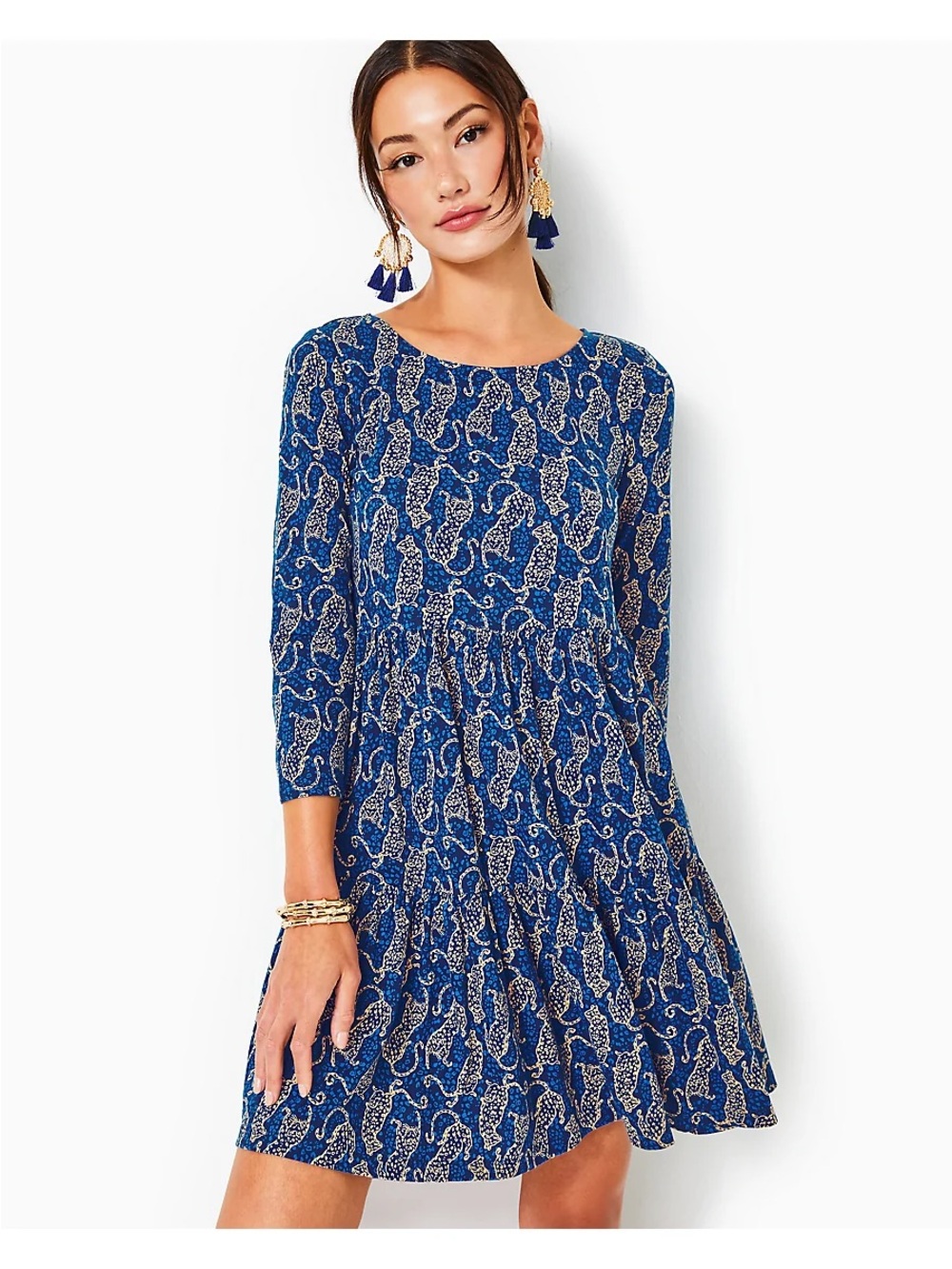 Lilly Pulitzer Blue Paisley Long-Sleeve Tiered Dress